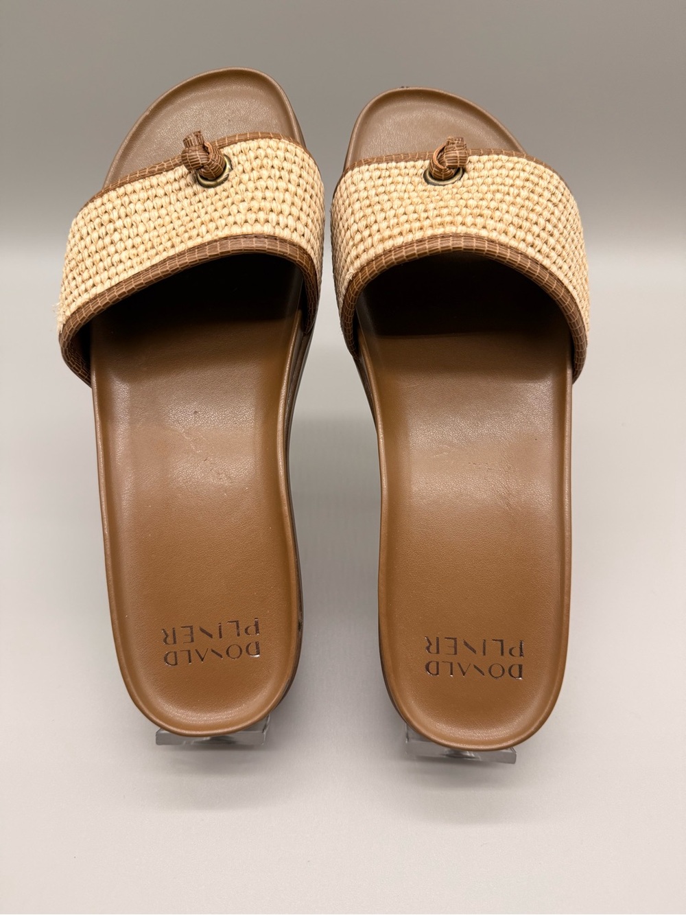 Donald J. Pliner Brown Slide Sandals with Woven Cream Strap FARRAH